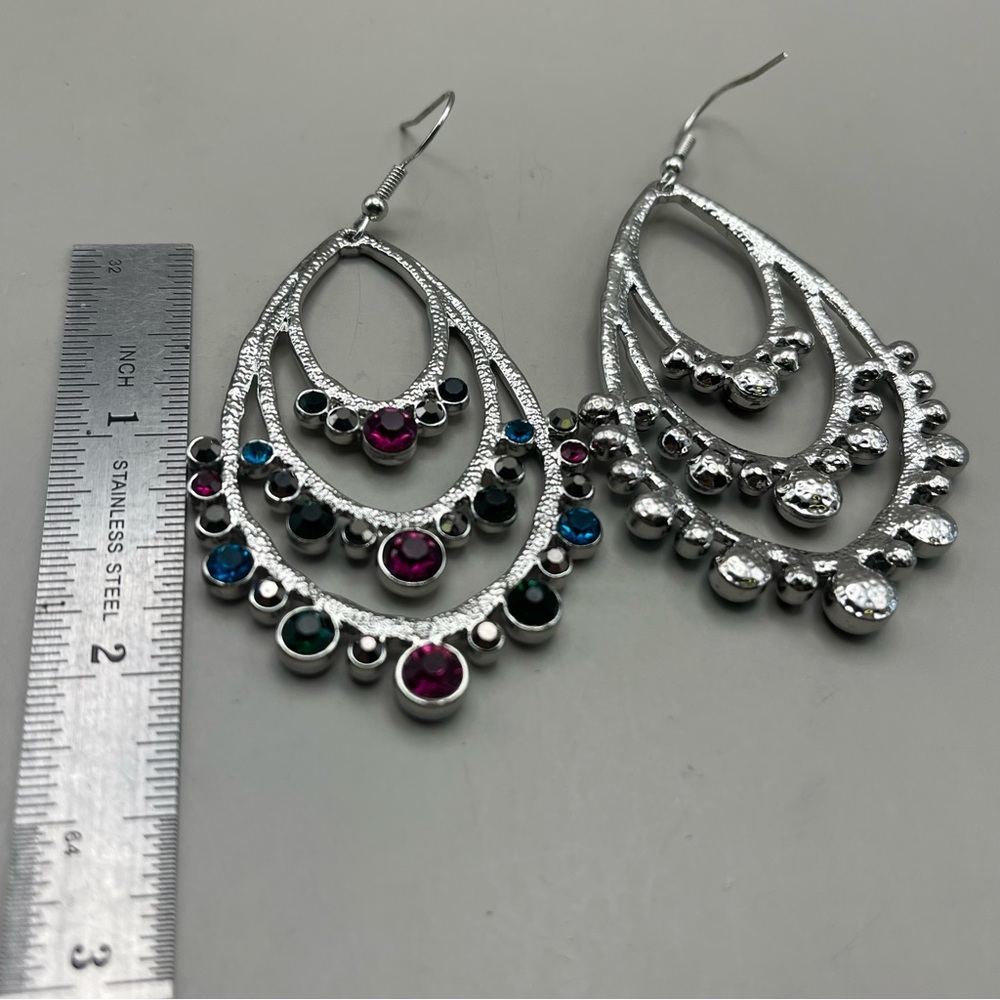 Elegant Silver Multi-Color Gemstone Earrings - Picture 2 of 2